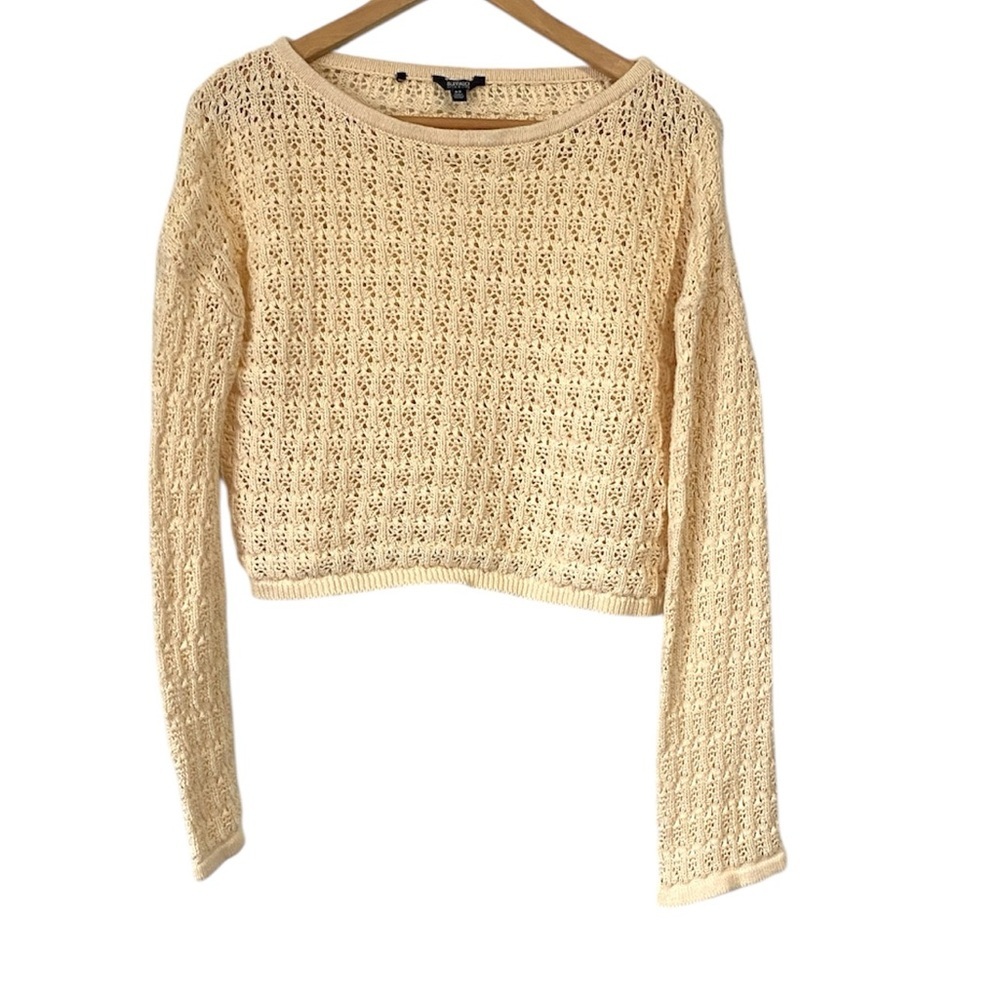 Buffalo David Bitton ivory open-knit cropped Crochet Knit Sweater Small